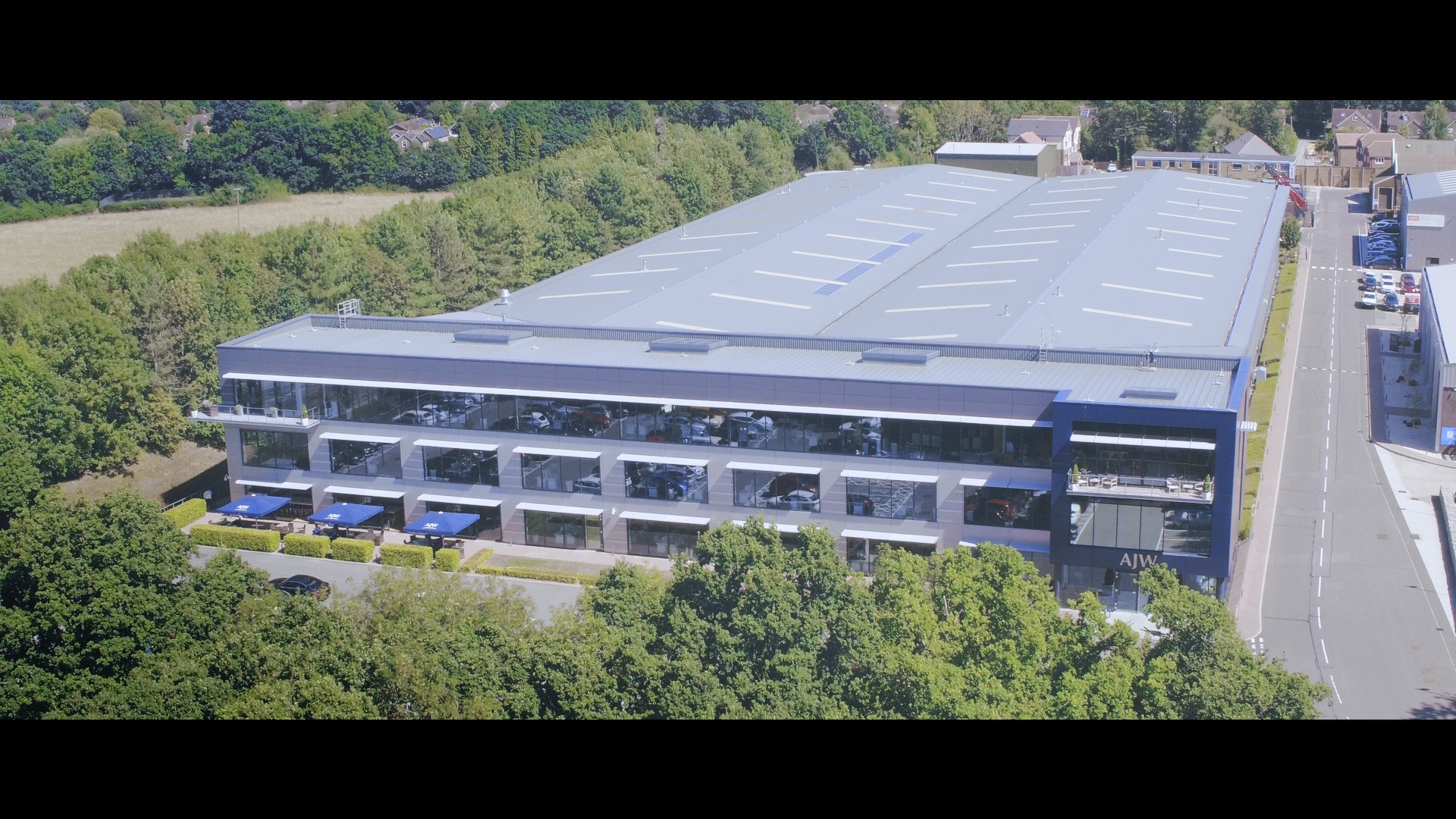 Drone shot of AJW Group headquarters in Sussex