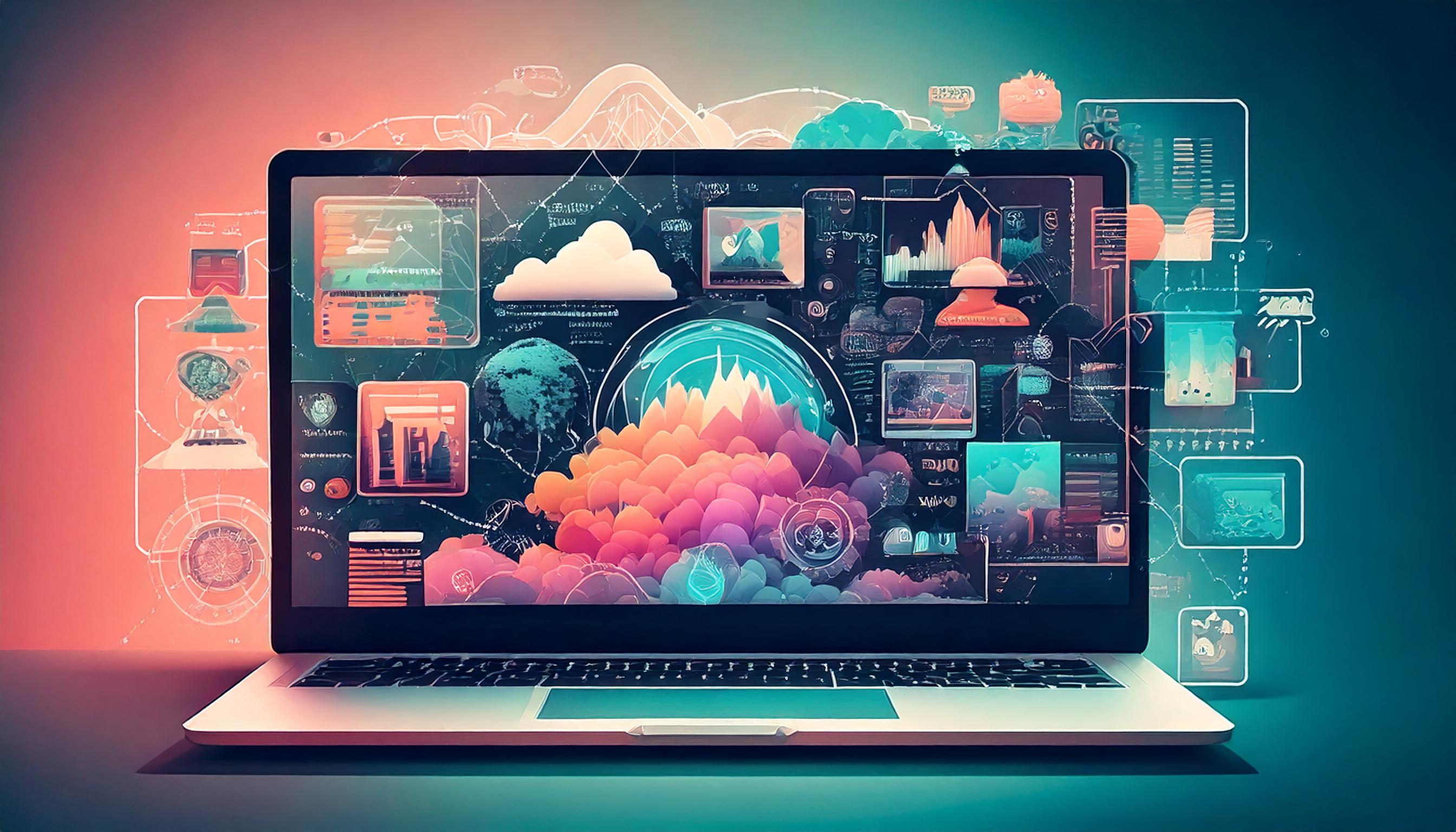 Laptop with illustrations on screen